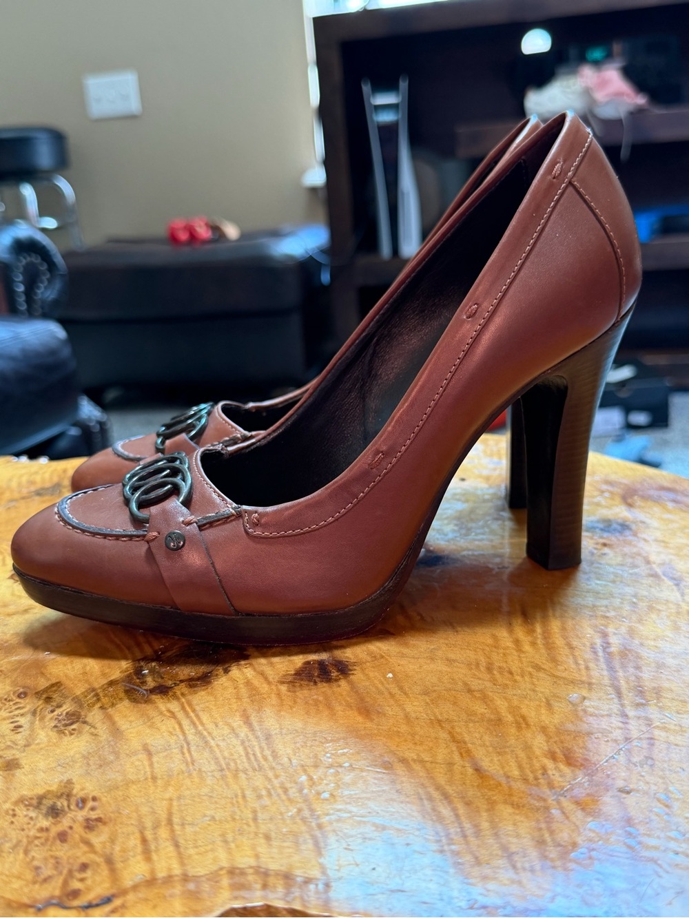 Vintage Cole Haan 2006 Cognac Brown Leather Loafer Pump Heels Women’s Size 7 B